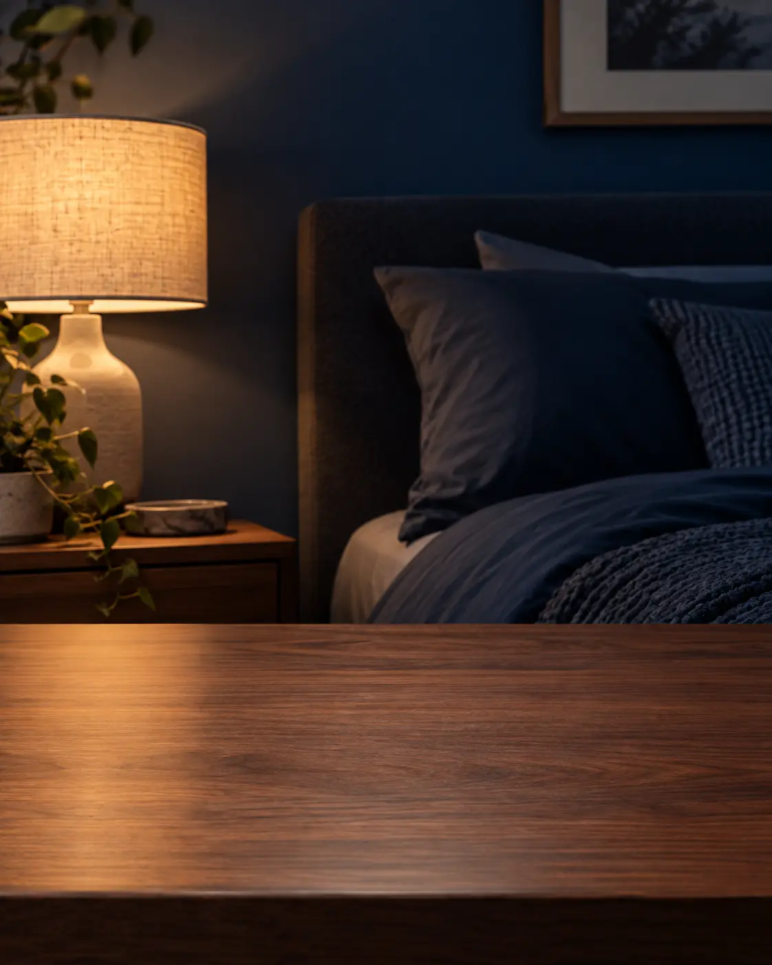 Habitación preparada para una rutina nocturna con luz cálida