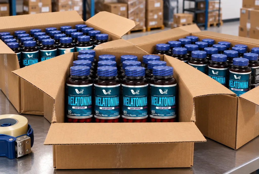 Cajas con pedido de melatonina al por mayor listo para despacho